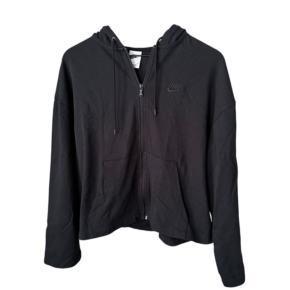Nike Full-Zip Hoodie Wide Cropped Black Women's Sz Large - Picture 2 of 7